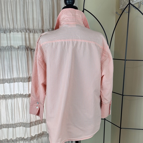 Chico’s Orange and White Striped Button Down Top Shirt 3/4 sleeve Size XL - Picture 2 of 7